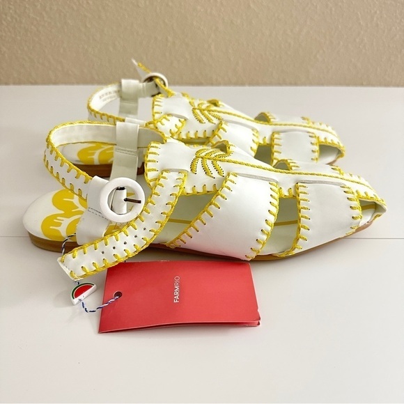 NEW Farm Rio Women's Yellow & White Palm Tree Sandals Whipstitch Vegan sz US 9.5 - Picture 7 of 16